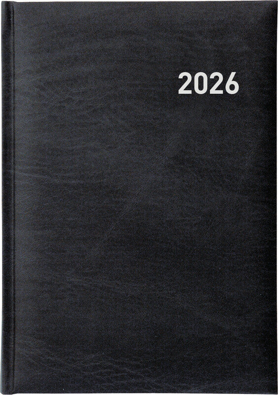 Biella Executive Agenda – 1 Tag pro Seite, gebunden, 14,5 × 20,5 cm, 2026, 1/2-Stunden-Takt, schwarz, FSC