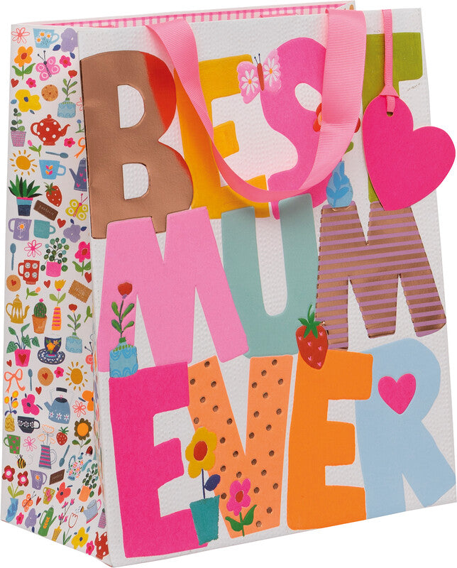 Glick Geschenktasche – Best Mum Ever – Heissfolienprägung, 3D-Effekt – 260 × 315 × 135 mm