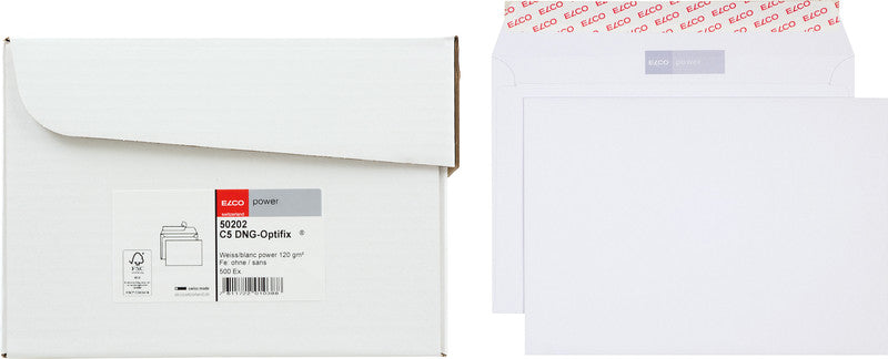 Elco Couvert C5 (229 × 162 mm), ohne Fenster, haftklebend (Optifix), weiss, 120 g/m², Papier – 500 Stk.