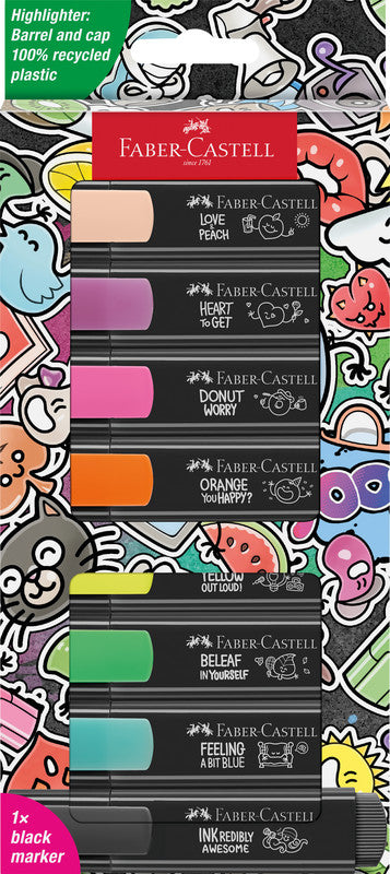 Faber-Castell 46 Graffiti Textmarker Set 8 Farben – Keilspitze, 1–5 mm, nachfüllbar