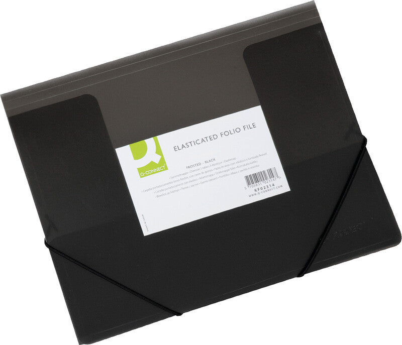 Q-connect Sammelmappe für A4, Kunststoff, Schwarz, mit Gummizug