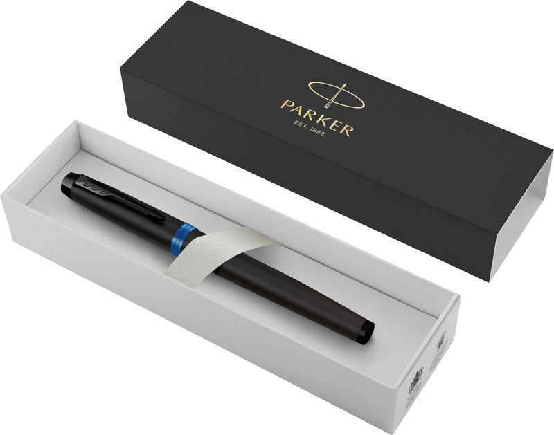 Parker IM Professionals Vibrant Rings – Mittlere Feder – für Rechts- & Linkshänder – Schwarz, Blau – Patronen