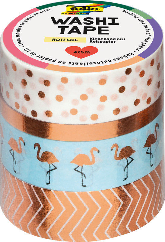 Folia Washi-Tape-Set mit Heissfolienveredelung – sortiert – 5 mm × 5 m, 3 × 15 mm × 5 m – 4 Rollen