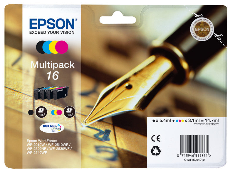 Epson Tintenpatronen-Multipack T1626, CMYK, 4er-Pack – für Inkjetdrucker/Multifunktionsgeräte