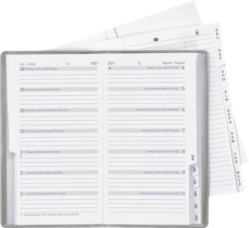 Biella Planer Bern Agenda – 1 Woche/Seite, geheftet, 8,7 × 15,3 cm, 2027, silber, PEFC