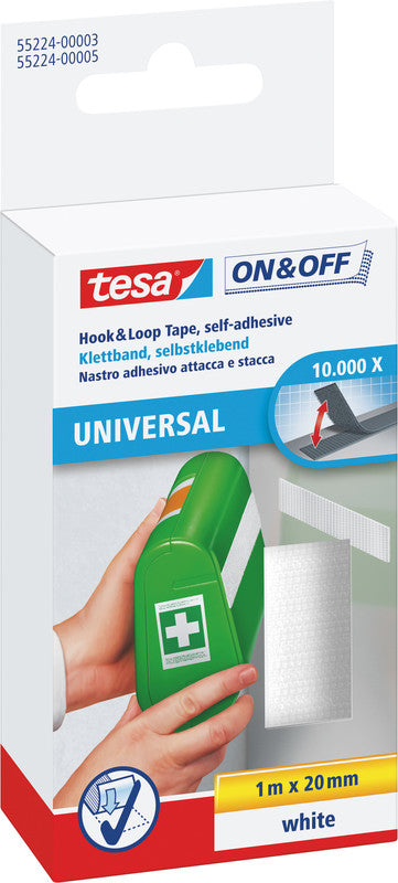 TESA Klebeband Klettband – permanent, 20 mm × 1 m, weiss