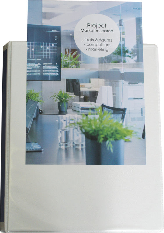 Q-connect Zeigebuch – A4 Hochformat – 4-Ring Bügelmechanik, Ø 40 mm, Rücken 62 mm – Weiss, mit Sichttasche