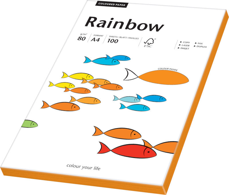 Rainbow Kopierpapier – A4, 80 g/m², Neonorange – für Inkjet/Laser/Kopierer – FSC – 100 Blatt