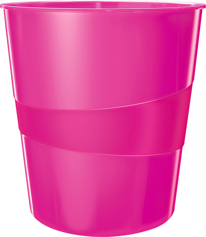 Leitz Papierkorb WOW – 15 l – Kunststoff (PS), rund – pink