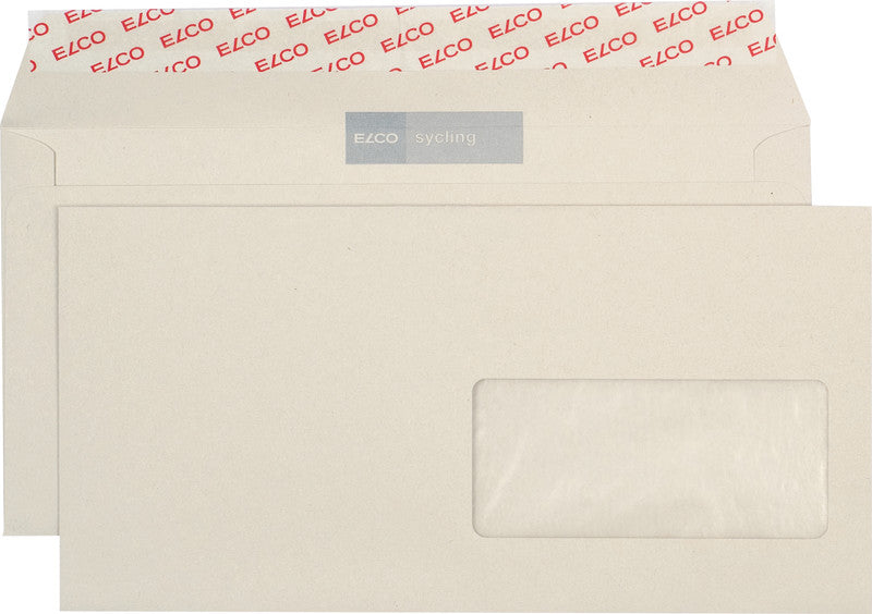 ELCO Couvert C6/5 (229 × 114 mm), mit Fenster, Haftklebend (Optifix), Grau, 100 g/m², Papier – 500 Stk.