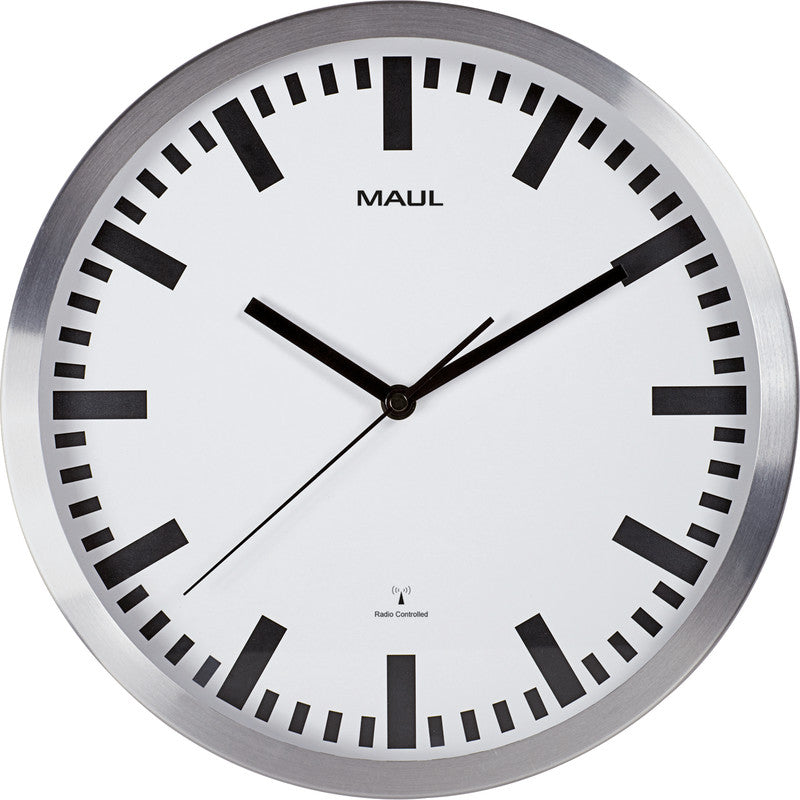 MAUL Wanduhr – Funk – Ø 30,5 cm, Silber, Aluminium