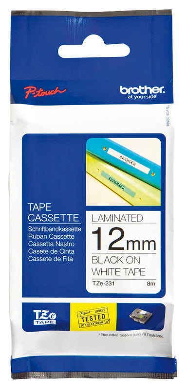 Brother Schriftband – 12 mm × 8 m, weiss, schwarz