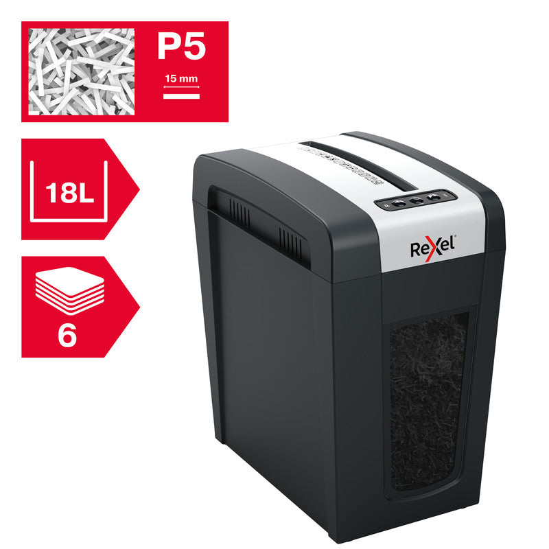 Rexel Secure MC6-SL Slimline – Aktenvernichter, DIN P-5, Mikroschnitt 2 × 15 mm, 6 Blatt, 18 l, A4