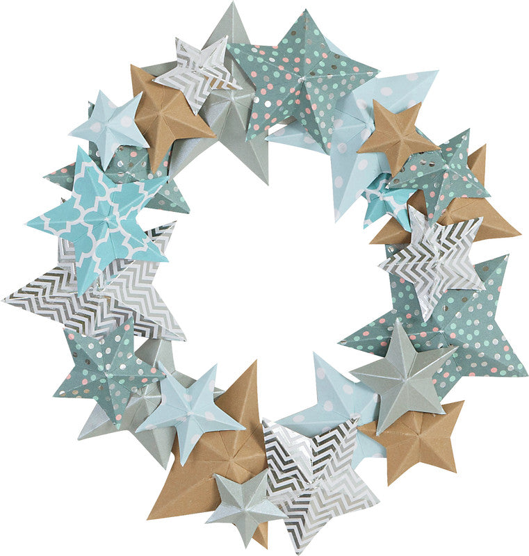 Folia Bastelset Sternenkranz – 3 Designpapiere – Ø 200 mm, Ø 250 mm, Ø 300 mm