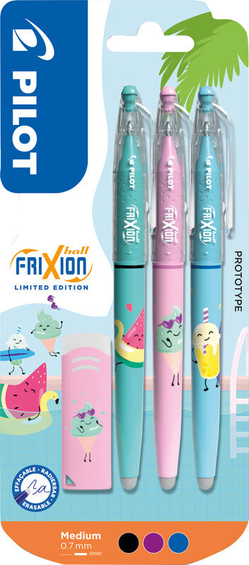 Pilot FriXion Ball Pool Party – Radierbarer Tintenroller-Set, 0,7 mm, Schwarz/Violett/Blau, 3er Blister