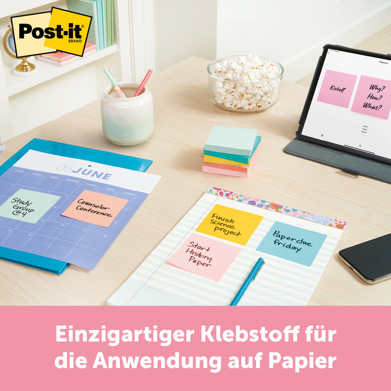 Post-it Super Sticky Haftnotizen – 76×76 mm – sortiert (ultragelb, limonengrün, powerpink), 6×90 Blatt, Z-Falt