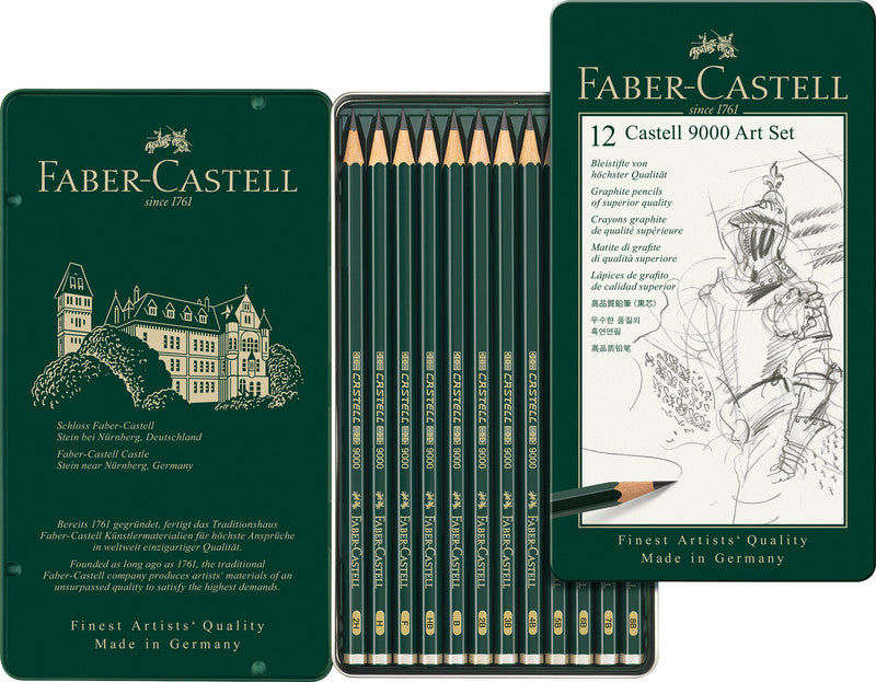 Faber-Castell CASTELL 9000 Graphit-Set, 8B–2H, mit Aufbewahrungsbox – 12-teilig