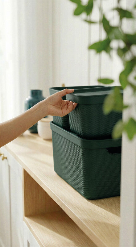 Rotho Alvra Aufbewahrungsbox 5 l (mit Deckel) – Kunststoff – Grün – für A5 – stapelbar, mit Griffloch