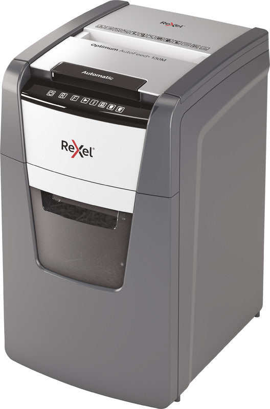Rexel Optimum AutoFeed+ 130M – Aktenvernichter mit Autofeed 130 Blatt, DIN P-5, Mikroschnitt 2 × 15 mm, 6 Blatt