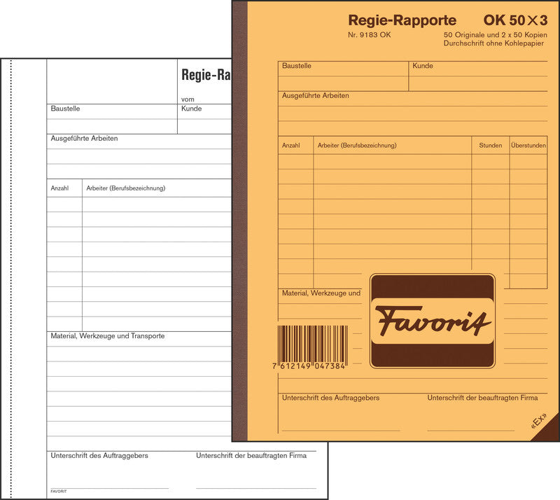 Favorit Formularblock – Regie-Rapporte, Deutsch, 50 Blatt, A5