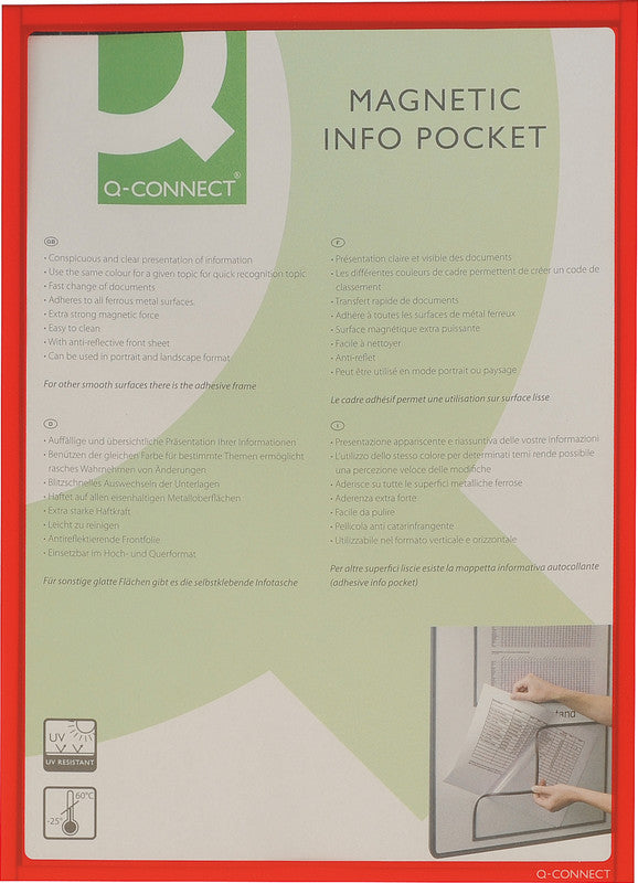 Q-connect Infotasche – 312 × 435 mm, rot, wiederablösbar, magnetisch, für A3