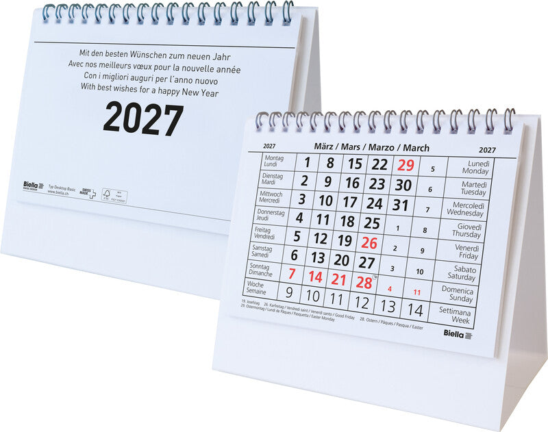 Biella Desktop Basic Kalender-Einlage – 1 Monat/1 Seite, 14,8 × 10,5 cm, 2027