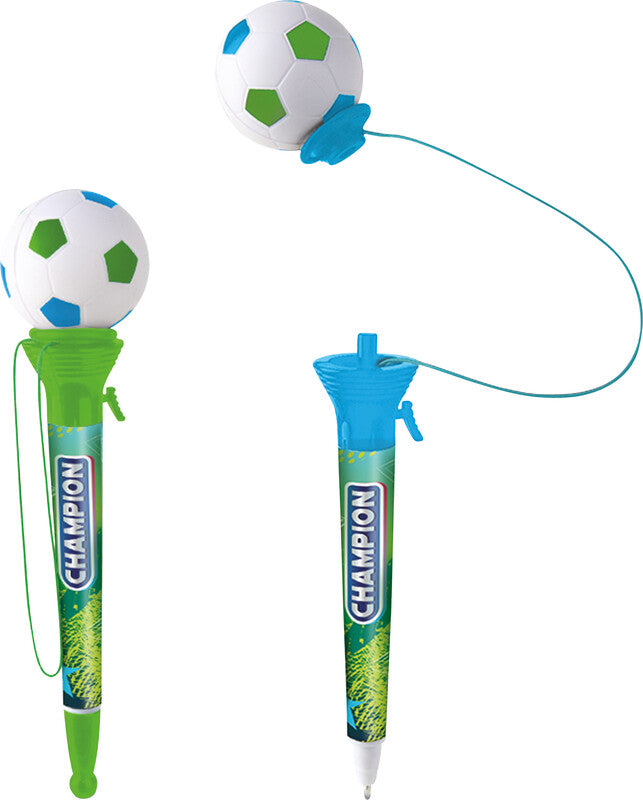 Trendhaus Fussball Kugelschreiber – Blau, Deckel, Mehrfarbig, Für Linkshänder Geeignet