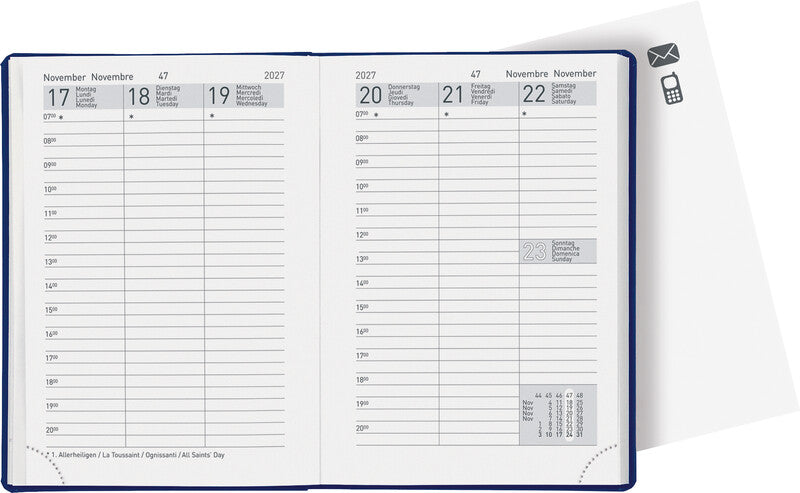 Biella Rex Agenda – 1 Woche/2 Seiten, gebunden, 10,1 × 14,2 cm, 2027, Blau, FSC