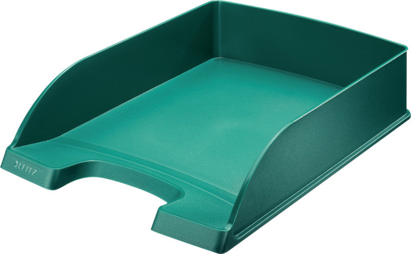 Leitz Stapelbarer Briefkorb mit Griffausschnitt, Beschriftungsfeld, matt, grün, B 255 × H 70 × T 357 mm