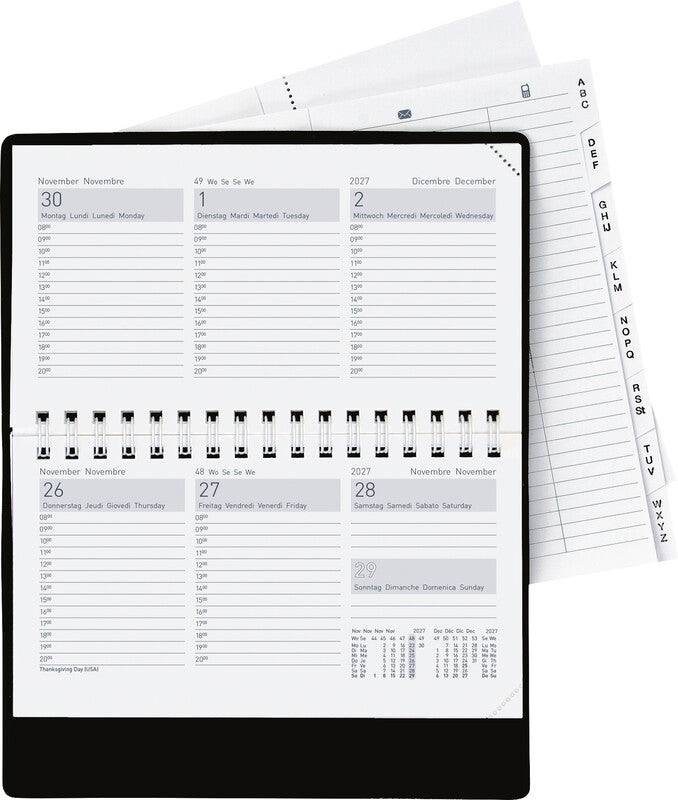 Biella Terminet Agenda – 1 Woche/2 Seiten, Wire-O, 15,3 × 8,5 cm, 2026, mehrsprachig, schwarz, FSC