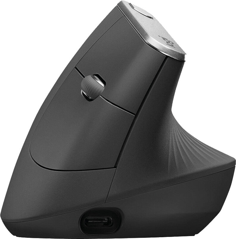 Logitech MX Vertical Ergonomische Maus – kabellos, USB-C, 4 Tasten, vertikal, Unifying-Empfänger, schwarz