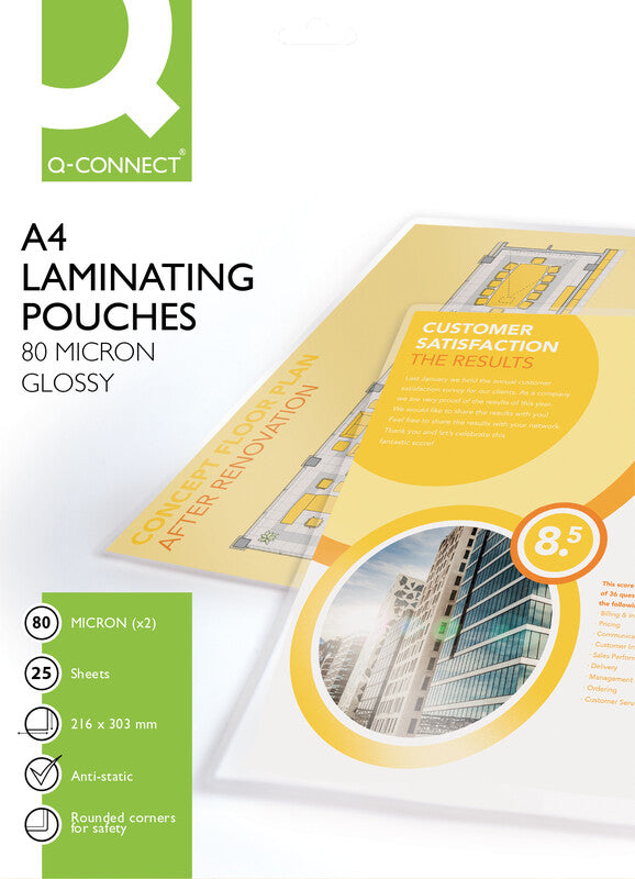 Q-CONNECT Laminierfolien A4, glänzend – 80 µm, 216 × 303 mm, 25 Stk.