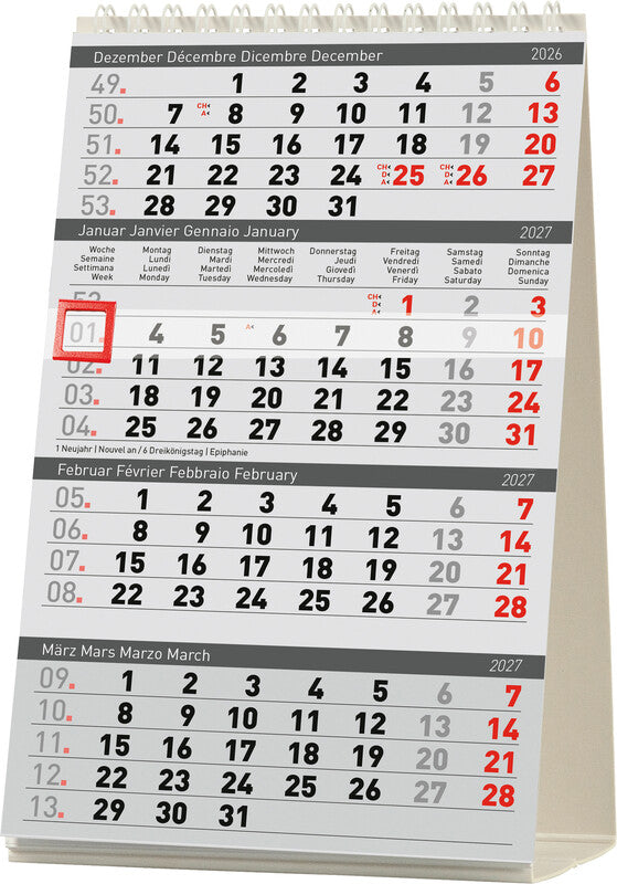 Biella Desktop Delta 4 Kalender-Einlage – 4 Monate/1 Seite, 12,5 × 20,0 cm, 2026, FSC