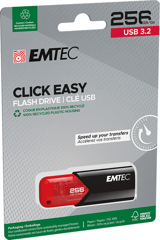Emtec B110 Click Easy USB-Stick – 256 GB, USB 3.2, rot