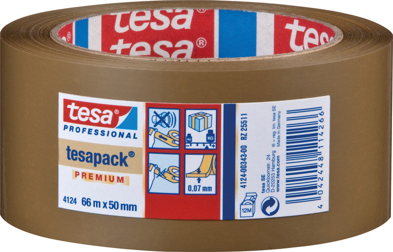 TESA Verpackungsband PVC Ultra Stark – Permanent, Glatt, Kunststoff, 30 mm × 66 m, Braun, Kern Ø 76 mm