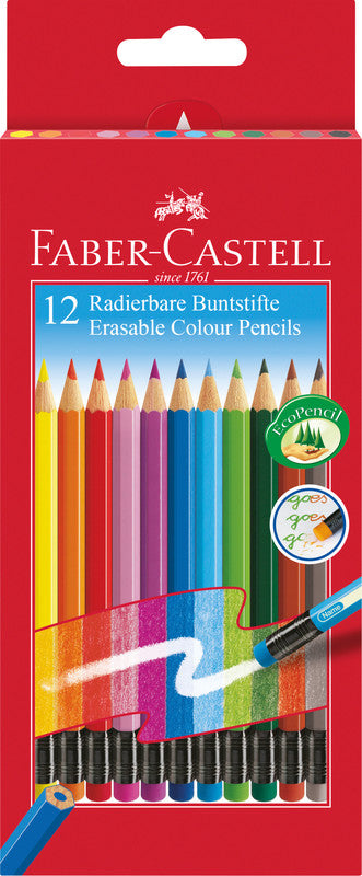Faber-Castell Buntstifte – 12 Farben, im Kartonetui, mit Radierer, Ø 3 mm, sechskantig, FSC