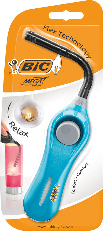 BIC Multifunktionsfeuerzeug Megalighter Flex Relax – flexibler Hals – Kunststoff – mehrfarbig
