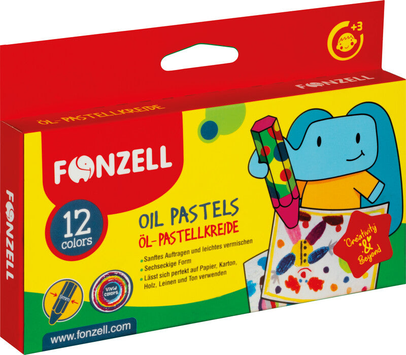 Fonzell Ölpastelle – Set – 12 Farben, für Papier, Karton & Holz