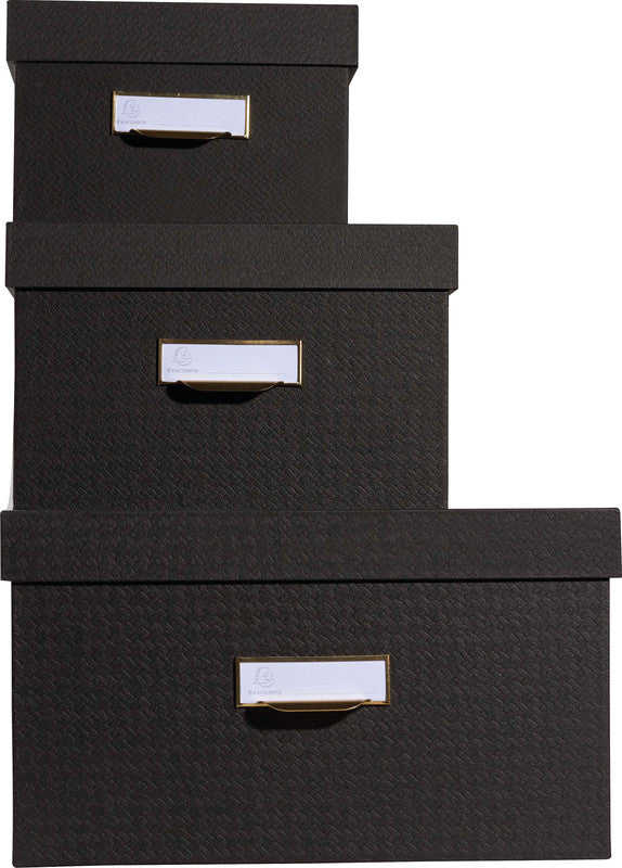 Exacompta Archivschachtel A4+ – mit Griffloch, stapelbar, 350 × 150 × 260 mm, schwarz, Karton, 3er Set
