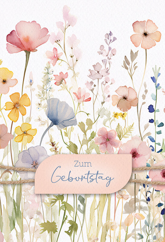 Kurt eulzer Grusskarte Geburtstag (Blumenfeld) – 120 × 180 mm – mit Umschlägen, Text DE, Karton, 6er Pack