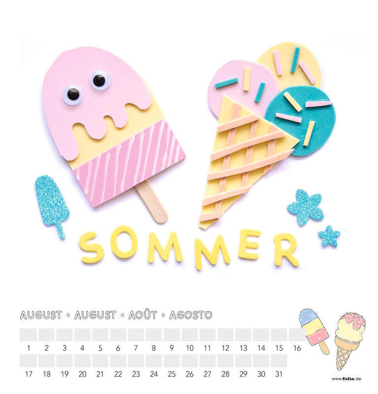Folia Bastel-Dauerkalender immerwährend – 23 × 24 cm – mit Tagesfeldern, mit Aufhänger