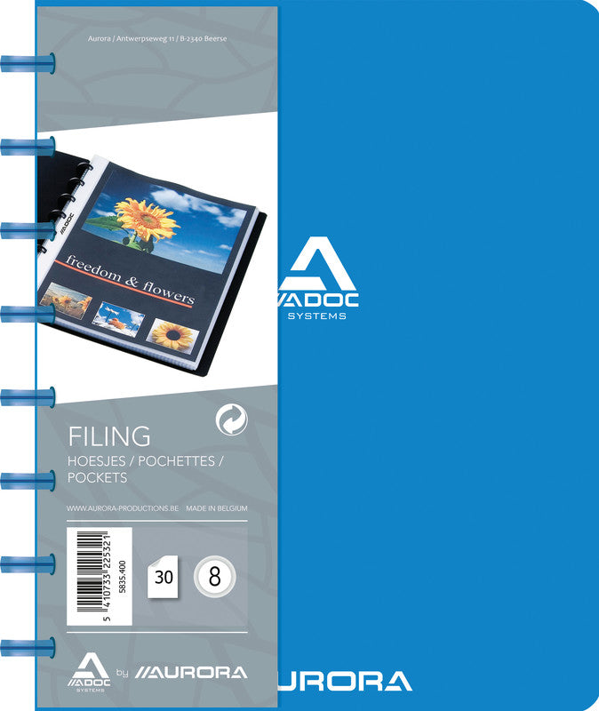 Adoc Sichtbuch Bind-Ex Aurora – 30 Sichttaschen, A5, austauschbar, genarbt, antireflex, blau, Kunststoff