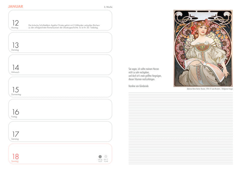 Heye Lady Agenda – 1 Woche/1 Seite, Gebunden, A5, 2026, Mehrsprachig, Weiss, Blumen, FSC