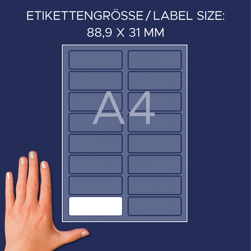 Avery Textiletiketten, 89 mm × 31 mm, weiss, Textil, selbstklebend, 320 Etiketten (20 Blatt)