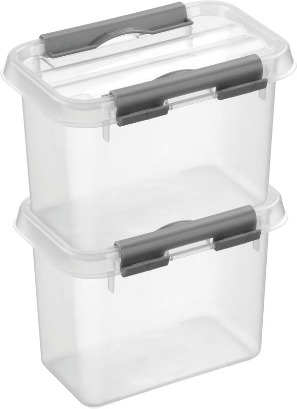 Helit die q-line Aufbewahrungsbox 0,8 l – mit Clipverschluss, stapelbar, 100 × 103 × 150 mm, transparent
