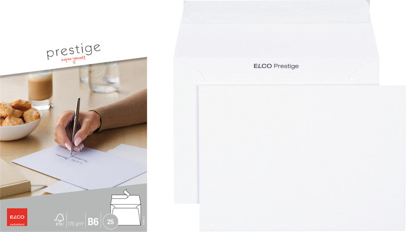 Elco Couvert B6, ohne Fenster, selbstklebend, weiss, 120 g/m² – 25 Stk.
