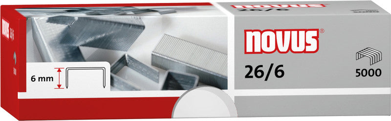 Novus Heftklammern 26/6 – für Novus B4 FC, B5 FC, B15 – 6 mm – verzinkt, silber, Metall – 5000 Stk.