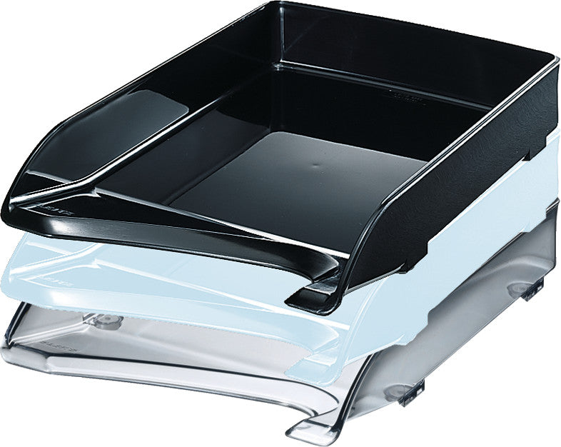 Leitz Briefkorb – mit Griffausschnitt, mit Beschriftungsfeld, glänzend, transparent, B 250 × H 63 × T 350 mm