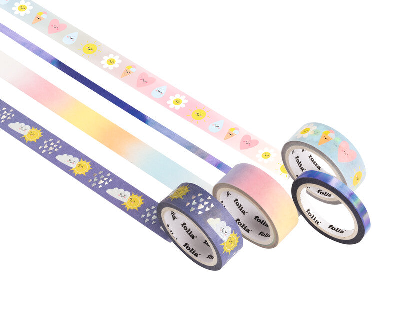 Folia Washi Tape-Set mit Heissfolienveredelung – sortiert – 4 Rollen (1×5 mm × 5 m, 3×15 mm × 5 m)
