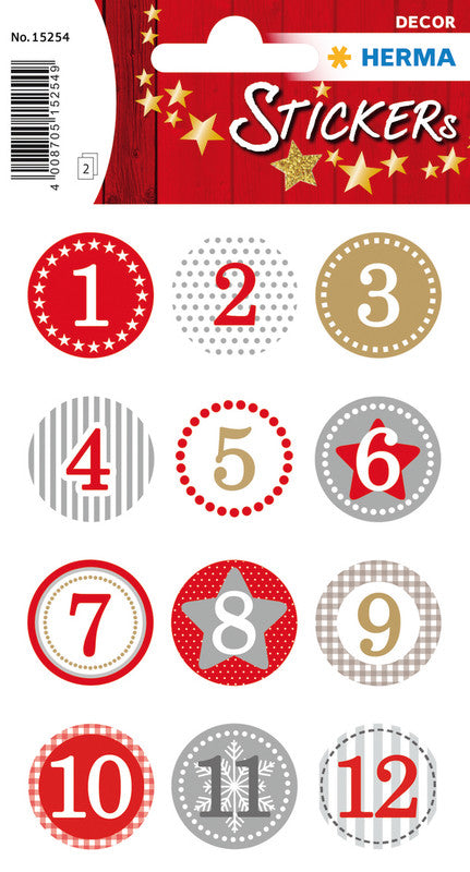 HERMA Schmucketiketten, Dekor Weihnachten (Adventskalender 1–24) – 84 × 120 mm – mehrfarbig – 2 Blätter